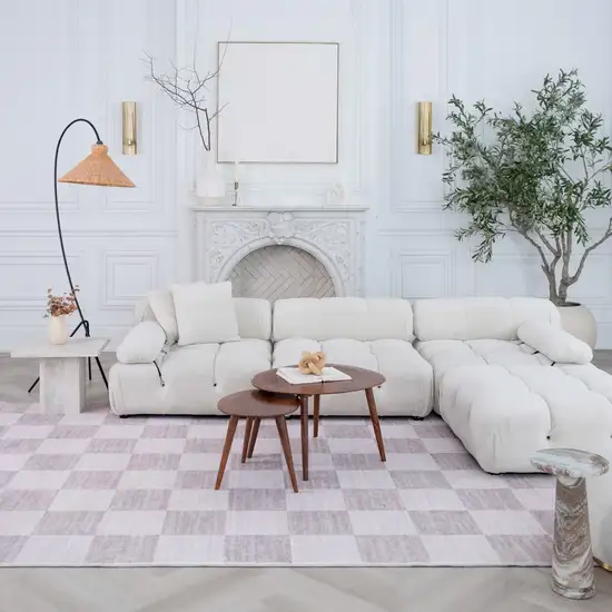 Beige and Brown Checkered Area Rug Photo 3