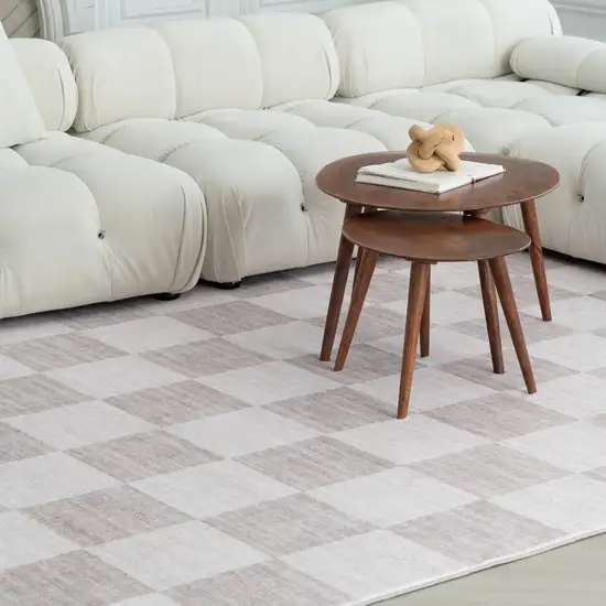 Beige and Brown Checkered Area Rug Photo 5