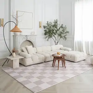 Photo of Beige and Brown Checkered Area Rug