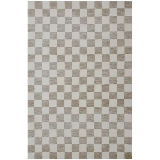 Beige and Brown Checkered Power Loom Area Rug Photo 2