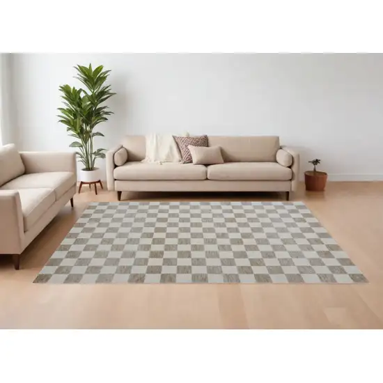 Beige and Brown Checkered Power Loom Area Rug Photo 3