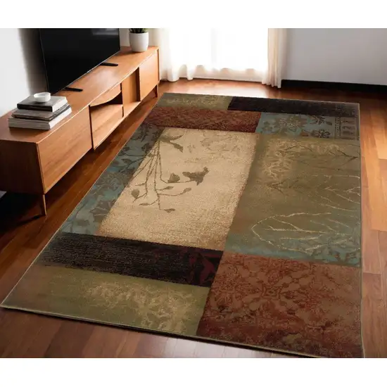 Beige And Brown Floral Block Pattern Area Rug Photo 1