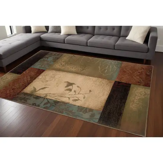 Beige And Brown Floral Block Pattern Area Rug Photo 1