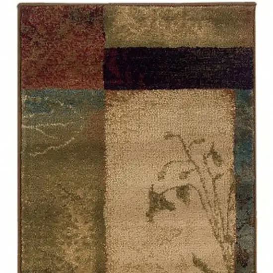 Beige and Brown Floral Block Pattern Runner Rug Photo 5