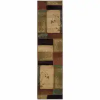 Photo of Beige and Brown Floral Block Pattern Runner Rug