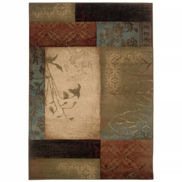 Beige and Brown Floral Block Pattern Scatter Rug Photo 1