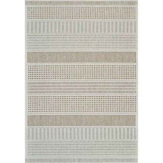 Beige and Brown Geometric Distressed Indoor Outdoor Area Rug Photo 2