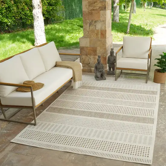 Beige and Brown Geometric Distressed Indoor Outdoor Area Rug Photo 9