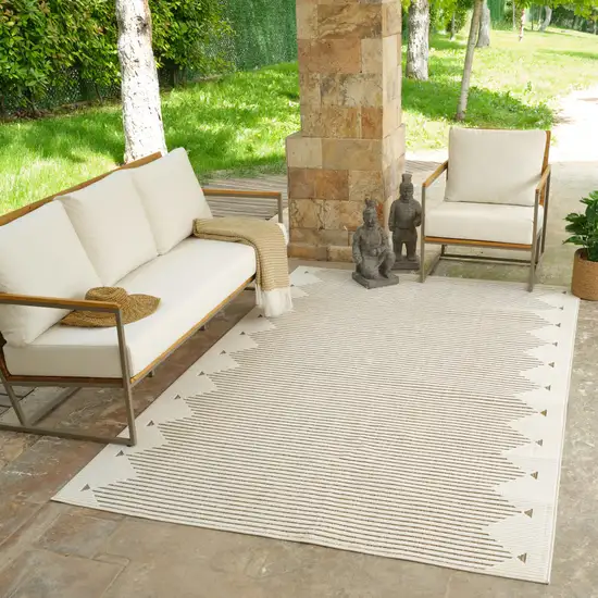 Beige and Brown Geometric Distressed Indoor Outdoor Area Rug Photo 7