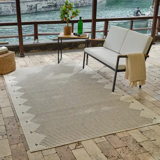 Beige and Brown Geometric Distressed Indoor Outdoor Area Rug Photo 9