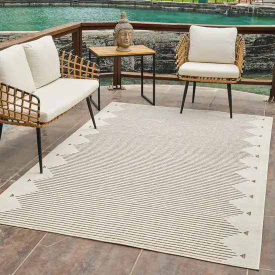 Beige and Brown Geometric Distressed Indoor Outdoor Area Rug Photo 9