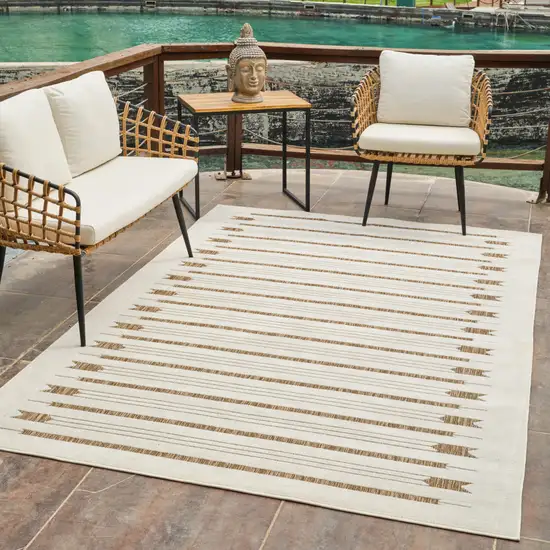 Beige and Brown Geometric Distressed Indoor Outdoor Area Rug Photo 8