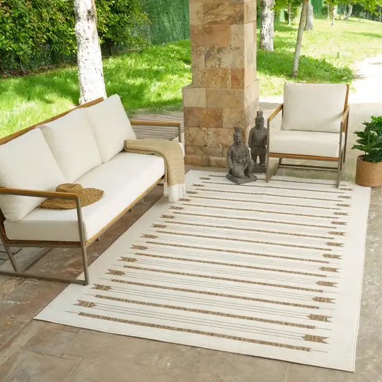 Beige and Brown Geometric Distressed Indoor Outdoor Area Rug Photo 7