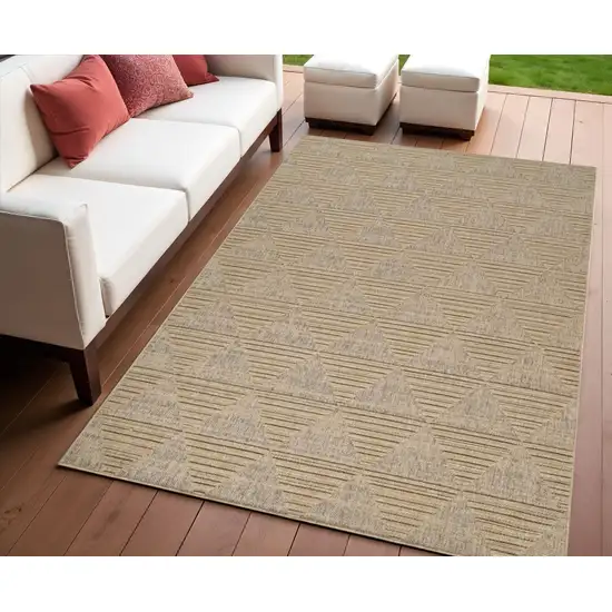 Beige and Brown Geometric Distressed Indoor Outdoor Area Rug Photo 1