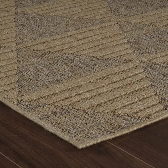 Beige and Brown Geometric Distressed Indoor Outdoor Area Rug Photo 5