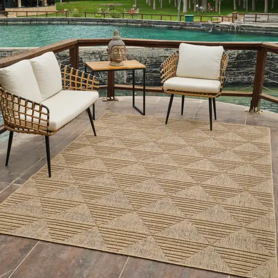 Beige and Brown Geometric Distressed Indoor Outdoor Area Rug Photo 8