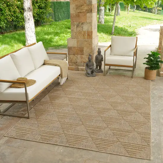 Beige and Brown Geometric Distressed Indoor Outdoor Area Rug Photo 6