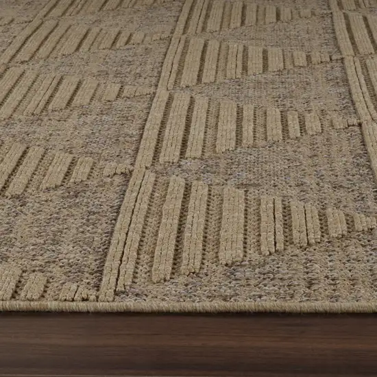 Beige and Brown Geometric Distressed Indoor Outdoor Area Rug Photo 9