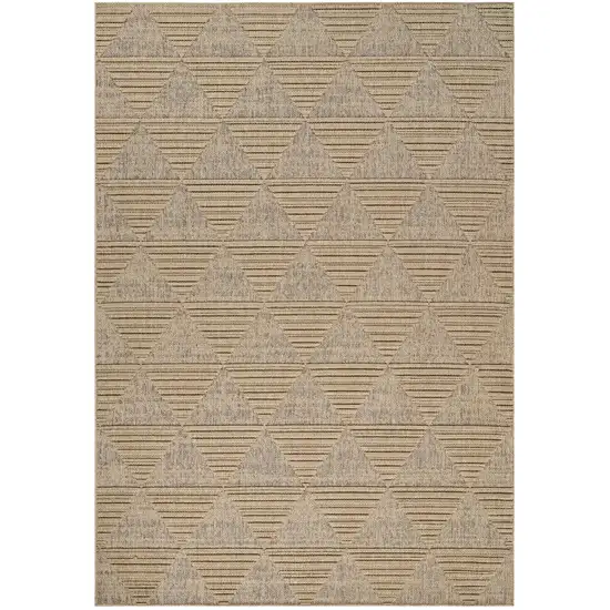 Beige and Brown Geometric Distressed Indoor Outdoor Area Rug Photo 2