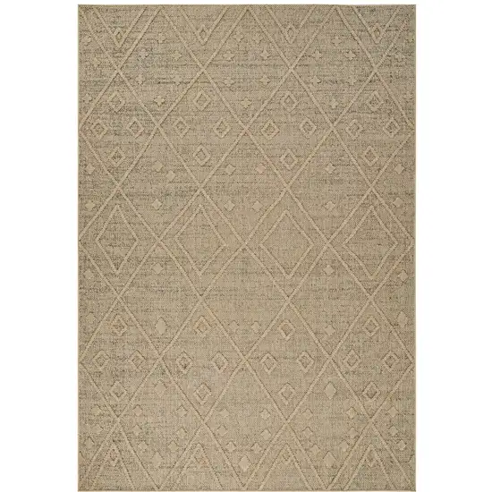 Beige and Brown Geometric Distressed Indoor Outdoor Area Rug Photo 2