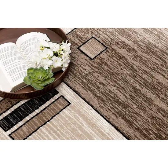 Beige and Brown Geometric Runner Rug Photo 6