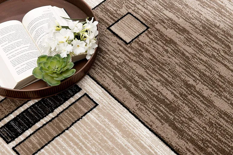 Beige and Brown Geometric Runner Rug Photo 5