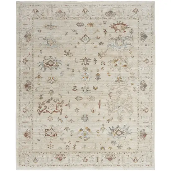 Beige and Brown Oriental Power Loom Distressed Area Rug With Fringe Photo 1