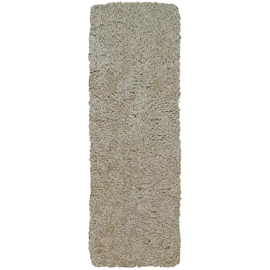 Beige and Brown Shag Hand Tufted Runner Rug Photo 2