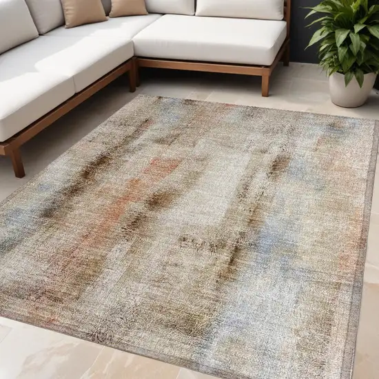 Beige and Brown Washable Non Skid Indoor Outdoor Area Rug Photo 1