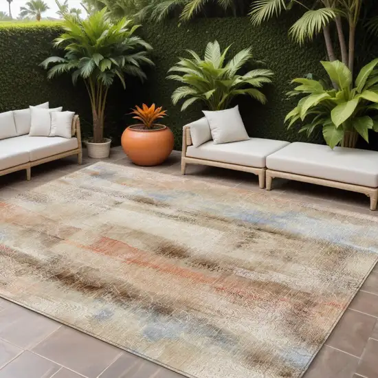 Beige and Brown Washable Non Skid Indoor Outdoor Area Rug Photo 1