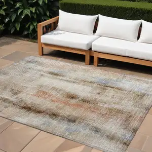 Photo of Beige and Brown Washable Non Skid Indoor Outdoor Area Rug