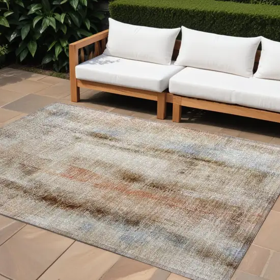 Beige and Brown Washable Non Skid Indoor Outdoor Area Rug Photo 1