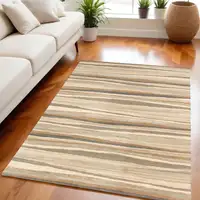 Photo of Beige and Brown Wool Striped Hand Loomed Area Rug