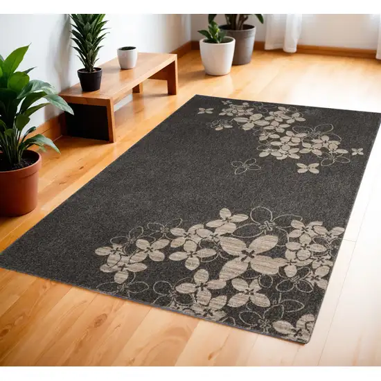 Beige and Charcoal Floral Area Rug Photo 1