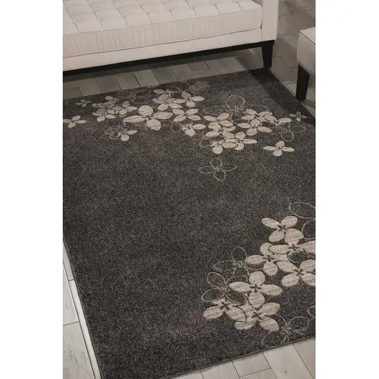 Beige and Charcoal Floral Non Skid Area Rug Photo 5