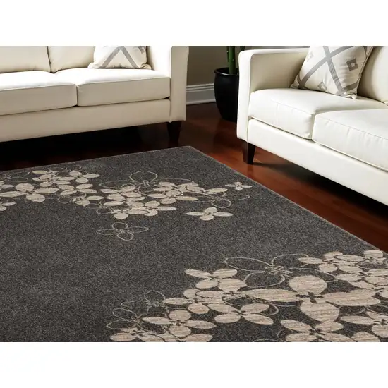 Beige and Charcoal Floral Non Skid Area Rug Photo 1