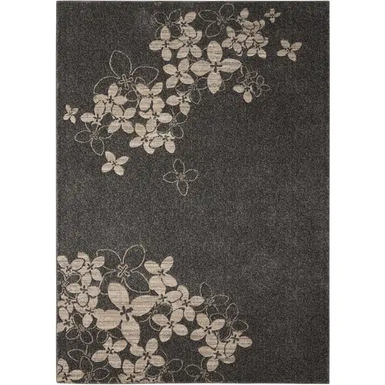 Beige and Charcoal Floral Non Skid Area Rug Photo 4