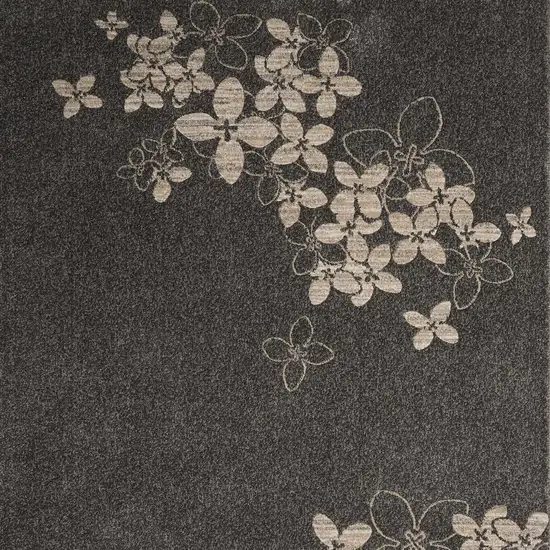 Beige and Charcoal Floral Non Skid Area Rug Photo 5