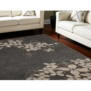 Photo of Beige and Charcoal Floral Non Skid Area Rug