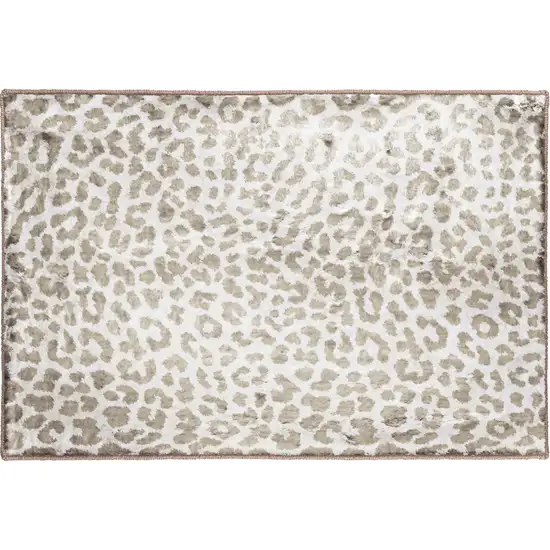 Beige and Cream Leopard  Print Shag Handmade Non Skid Area Rug Photo 5