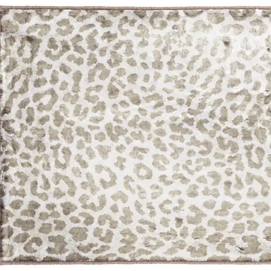 Beige and Cream Leopard  Print Shag Handmade Non Skid Area Rug Photo 4