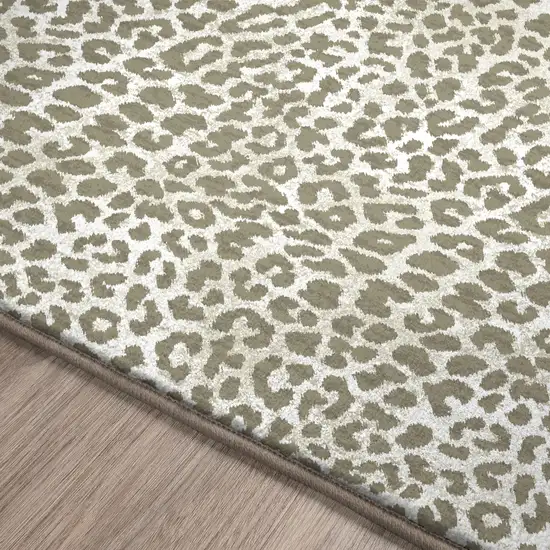 Beige and Cream Leopard  Print Shag Handmade Non Skid Area Rug Photo 5