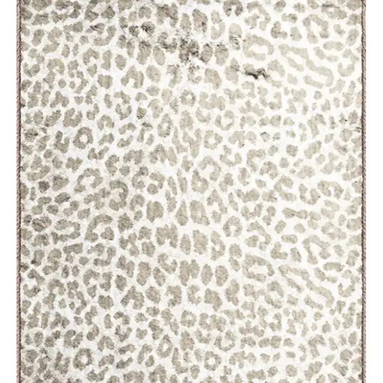 Beige and Cream Leopard  Print Shag Handmade Non Skid Runner Rug Photo 4