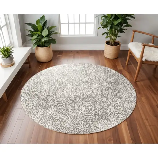 8' X 8' Beige and Cream Leopard  Round Shag Handmade Non Skid Area Rug Photo 1