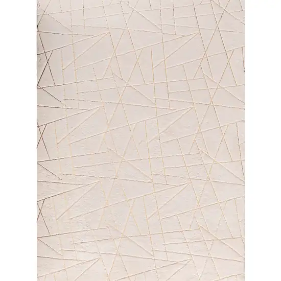 Beige and Gold Faux Fur Abstract Geometric Washable Non Skid Area Rug Photo 2