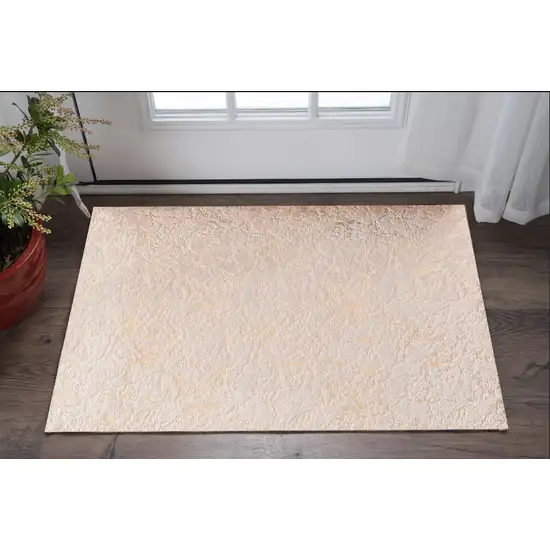 Beige and Gold Faux Fur Abstract Shag Non Skid Area Rug Photo 1