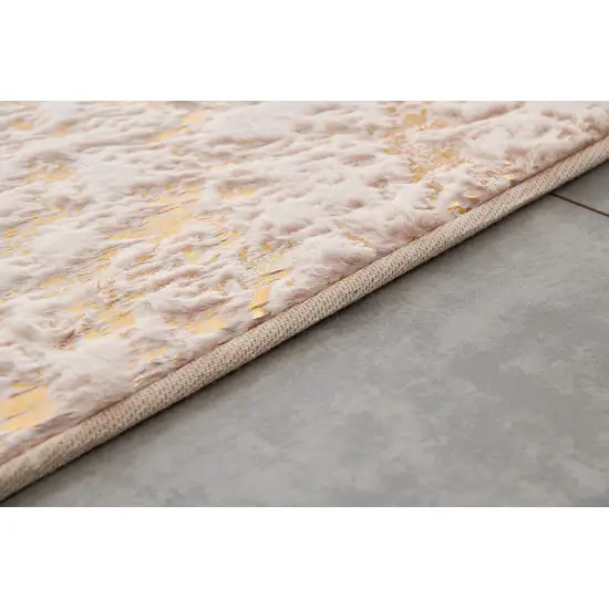 Beige and Gold Faux Fur Abstract Shag Non Skid Area Rug Photo 6