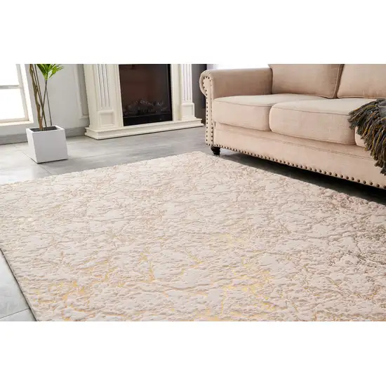 Beige and Gold Faux Fur Abstract Shag Non Skid Area Rug Photo 9