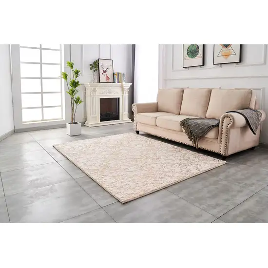 Beige and Gold Faux Fur Abstract Shag Non Skid Area Rug Photo 9