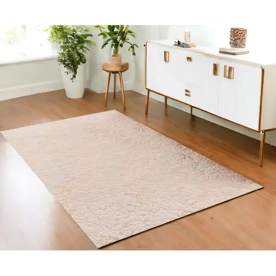 Beige and Gold Faux Fur Abstract Shag Non Skid Area Rug Photo 1